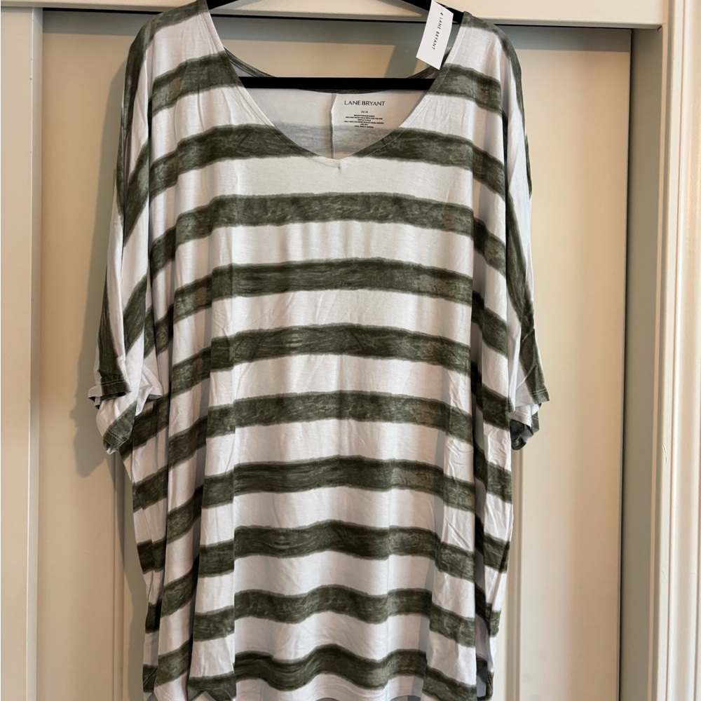 Lane Bryant Olive and White Striped Tunic